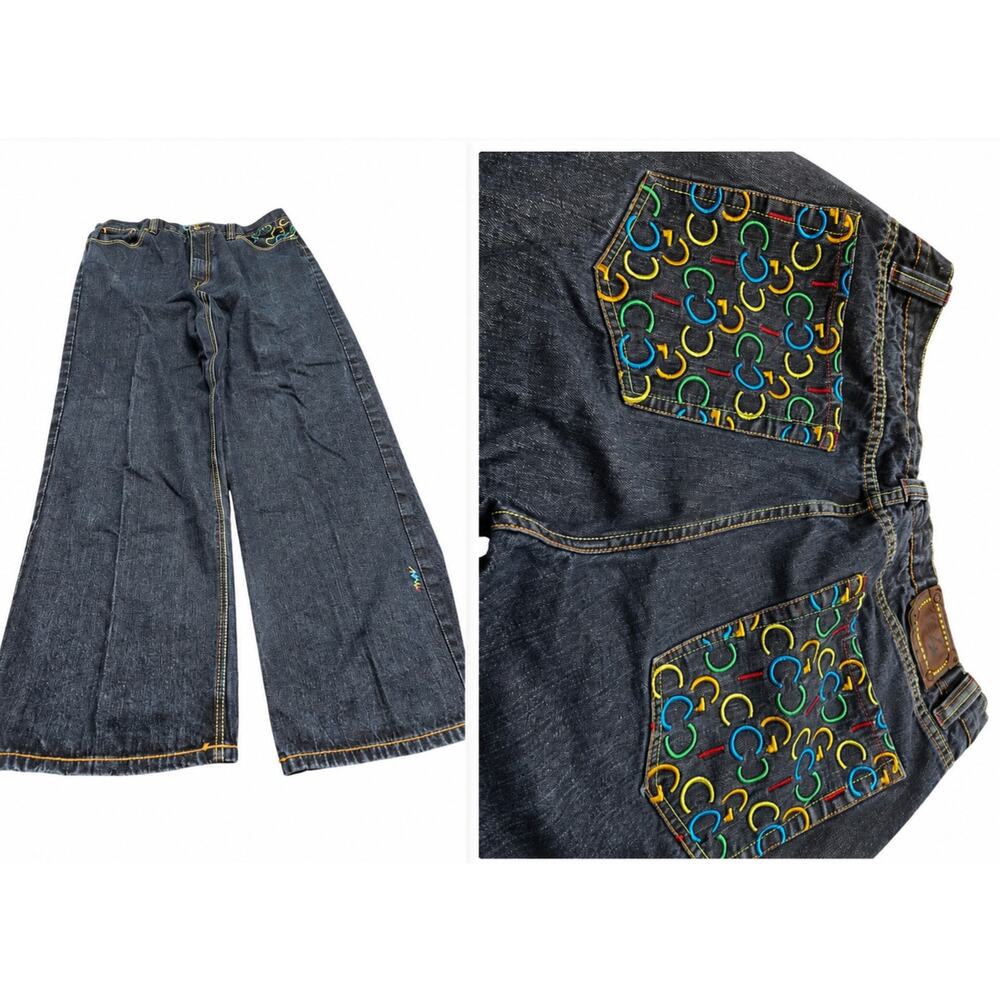Coogi Wide Leg Embroidered Jeans Rainbow Pocket Logo Denim Pants Men's 42x34 Y2K
